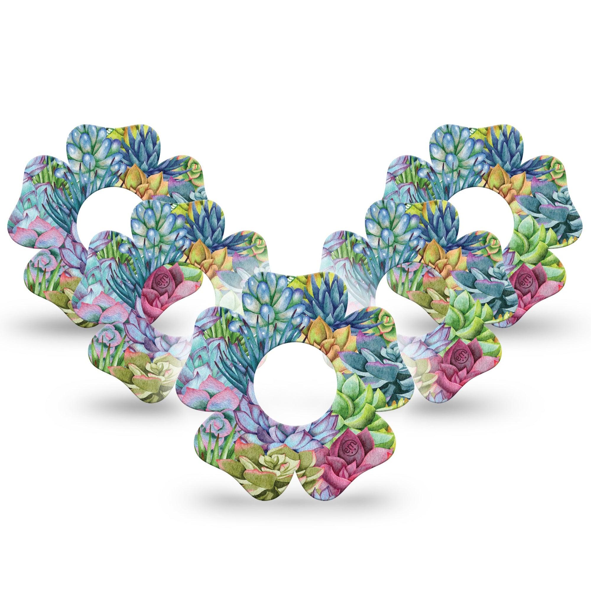ExpressionMed Blue Succulents Infusion Set Flower Shape Tape 10-pack Tape Cobalt Cactus Plaster Continuous Glucose Monitor Design