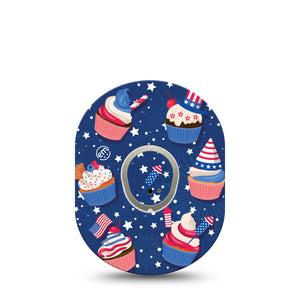 ExpressionMed Patriotic Cupcakes Dexcom G7 Sticker and Tape, Dexcom Stelo Glucose Biosensor System, Americana Treats Cupcakes Vinyl Sticker and Tape Pairing Continuous Glucose Monitor Design