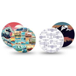 ExpressionMed Wander & Roam Variety Pack Freestyle Libre and Libre 2 Plus Overpatch, Abbott Lingo, 4-Pack Tape Variety, Whimsical Transportation, Fixing Ring Patch CGM Design