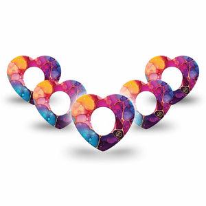 ExpressionMed Rainbow Ink Dexcom G7 and Dexcom Stelo Glucose Biosensor System Heart, 5-Pack Fluid ink artwork Waterproof Adhesive Tape for Continuous Glucose Monitor