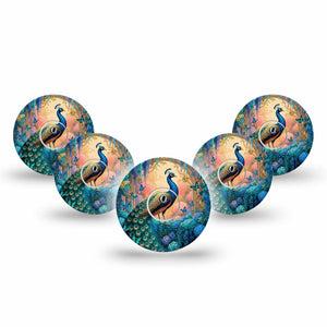 ExpressionMed Majestic Peacock Freestyle Libre 3 and Libre 3 Plus, 5-Pack Tape and 5-Pack Sticker colorful feather print Sensor Cover for CGM