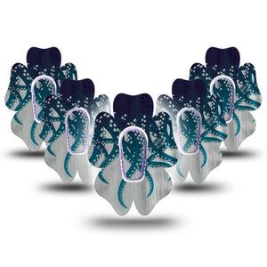 ExpressionMed Tentacles Dexcom G6 Flower Shape Tape, 5-Pack Tape and 5-Pack Sticker Aquatic Themed, Adhesive Patch Continuous Glucose Monitor Design