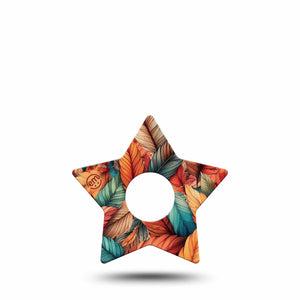 ExpressionMed Fall Leaf Feathers Freestyle Libre 3 Star Shape Tape Single Bouquet of Orange Green Blue Feathers Patch CGM Design