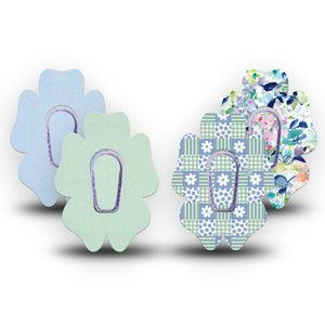 ExpressionMed Soft Balance Dexcom G6 Flower, tape and sticker  Patchwork blue green flowers Decorative Patch for CGM