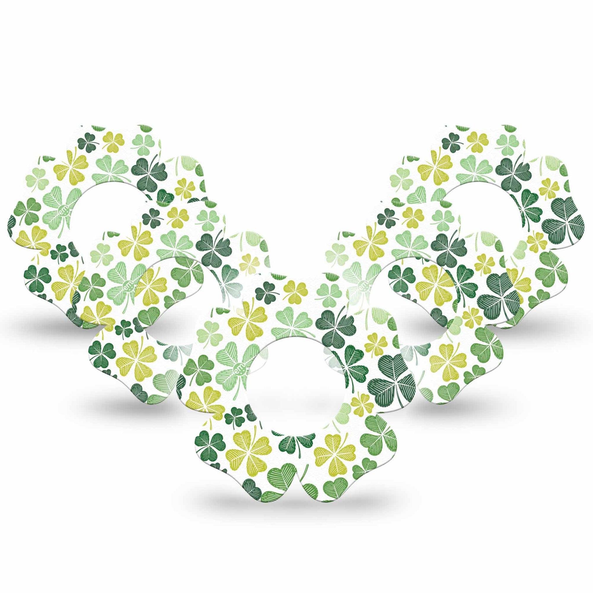 ExpressionMed Clover Pile Freestyle Libre 2 and Libre 2 Plus Flower Shape Tape, Abbott Lingo,  5-Pack Tape Lucky Green Clovers, Fixing Ring Tape CGM Design