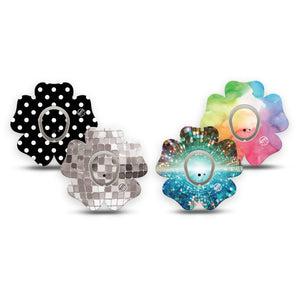 ExpressionMed Disco Pop Dexcom G7 and Dexcom Stelo Glucose Biosensor System Flower, tape and sticker  retro color palette Fixing Ring Patch for CGM