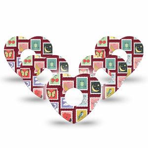 ExpressionMed Postage Stamp Freestyle Libre 3 and Libre 3 Plus Heart, 5-Pack Fun postage stamps Overlay Tape for Continuous Glucose Monitor