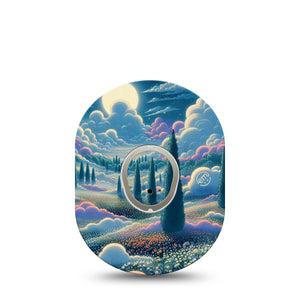 ExpressionMed Dreamy Landscape Dexcom G7 Sticker and Tape, Dexcom Stelo Glucose Biosensor System,  Fairytale Landscape Vinyl Sticker and Tape Pairing Continuous Glucose Monitor Design