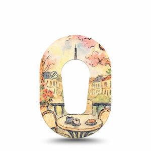 ExpressionMed Café Terrace Dexcom G6 Mini, Single Tape Eiffel tower painting Adhesive Tape for CGM