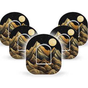 ExpressionMed Black Mountain Omnipod Tape, 5-Pack Tape and 5-Pack Sticker Full Moon Mountains, Adhesive Patch Pump Design