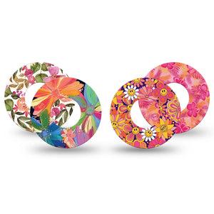 ExpressionMed Island Glow Variety Pack Freestyle Libre and Libre 2 Plus Tape, Abbott Lingo, 4-Pack Tape Variety Pink Orange Coastal Florals, Fixing Ring Tape Continuous Glucose Monitor Design