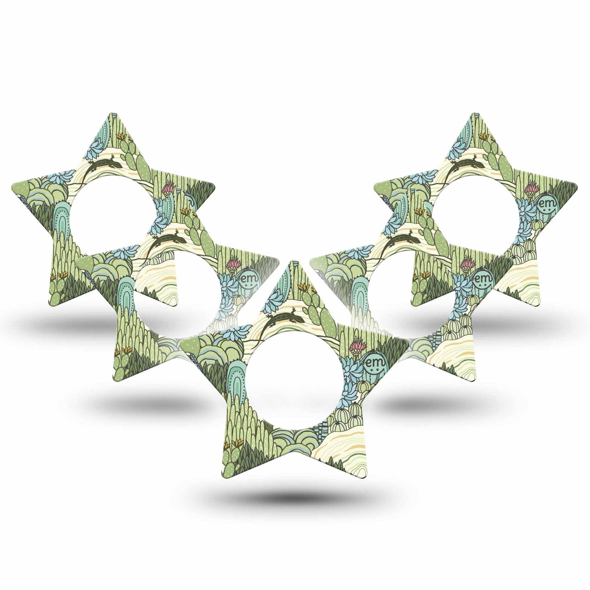 ExpressionMed Cactus Freestyle Libre 2 and Libre 2 Plus Star Shape Tape, Abbott Lingo,  5-Pack Tape Summer Cactus Plants, Adhesive Tape CGM Design