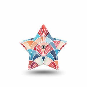 ExpressionMed Watercolor Fan Freestyle Libre 3 and Libre 3 Plus Star, Single Tape and Single Sticker Stained glass fan pattern Fixing Ring Tape for CGM