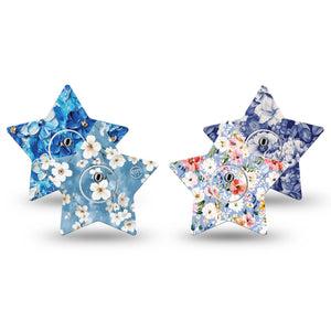 ExpressionMed Blue Petals Freestyle Libre 3 and Libre 3 Plus Star, tape and sticker  Powder blue florals Overlay Tape for CGM