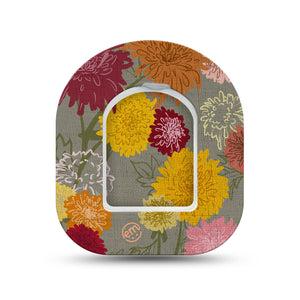 ExpressionMed Chrysanthemums Omnipod Surface Center Sticker and Mini Tape Colorful Flowers Inspired Vinyl Sticker and Tape Design Pump Design