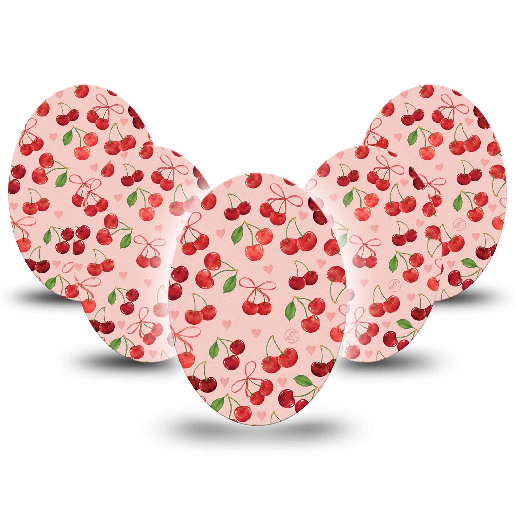 ExpressionMed Cherries Medtronic Guardian Enlite Universal Oval, 5-Pack Tape Red Pink Cherry Print, Plaster CGM Design