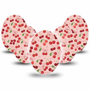 ExpressionMed Cherries Medtronic Guardian Enlite Universal Oval, 5-Pack Tape Red Pink Cherry Print, Plaster CGM Design