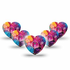 ExpressionMed Rainbow Ink Freestyle Libre 3 and Libre 3 Plus Heart, 5-Pack Tape and 5-Pack Sticker Abstract rainbow pattern Adhesive Patch for Continuous Glucose Monitor