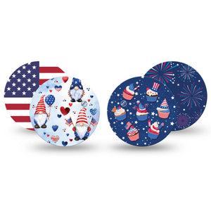 ExpressionMed July Celebration Freestyle Libre Overpatch, Abbott Lingo,  4-Pack Variety Kids Themed July Fourth Designs Fixing Ring Patch CGM Design