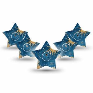 ExpressionMed Mystic Skies Freestyle Libre 3 and Libre 3 Plus Star, 5-Pack Tape and 5-Pack Sticker sun and clouds illustration Fixing Ring Patch for Continuous Glucose Monitor