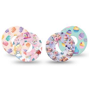 ExpressionMed Mad Hatter's Delight Variety Pack Freestyle Libre 3 and Libre 3 Plus Tape, 4-Pack Tape Variety Sweet Tea Party Prints, Adhesive Tape Continuous Glucose Monitor Design