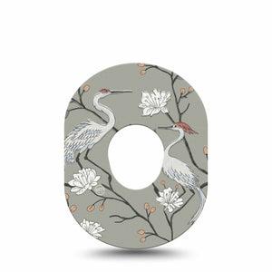 ExpressionMed Cranes Dexcom G7 and Dexcom Stelo Glucose Biosensor System, Single Tape White cranes florals Fixing Ring Patch for CGM