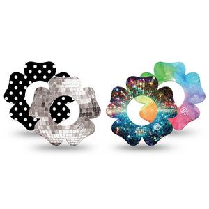 ExpressionMed Disco Pop Freestyle Libre, Libre 2 Plus, and Abbott Lingo Flower, 4-Pack Tape disco colors Overlay Patch for Continuous Glucose Monitor