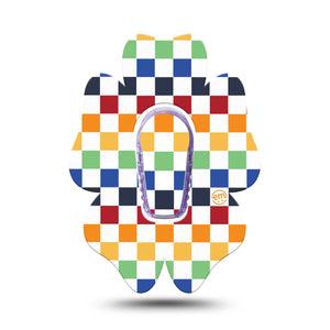 ExpressionMed Rainbow Checkerboard Dexcom G6 Flower Shape Tape Single Tape and Single Sticker Rainbow Grid Pattern, Adhesive Patch Continuous Glucose Monitor Design