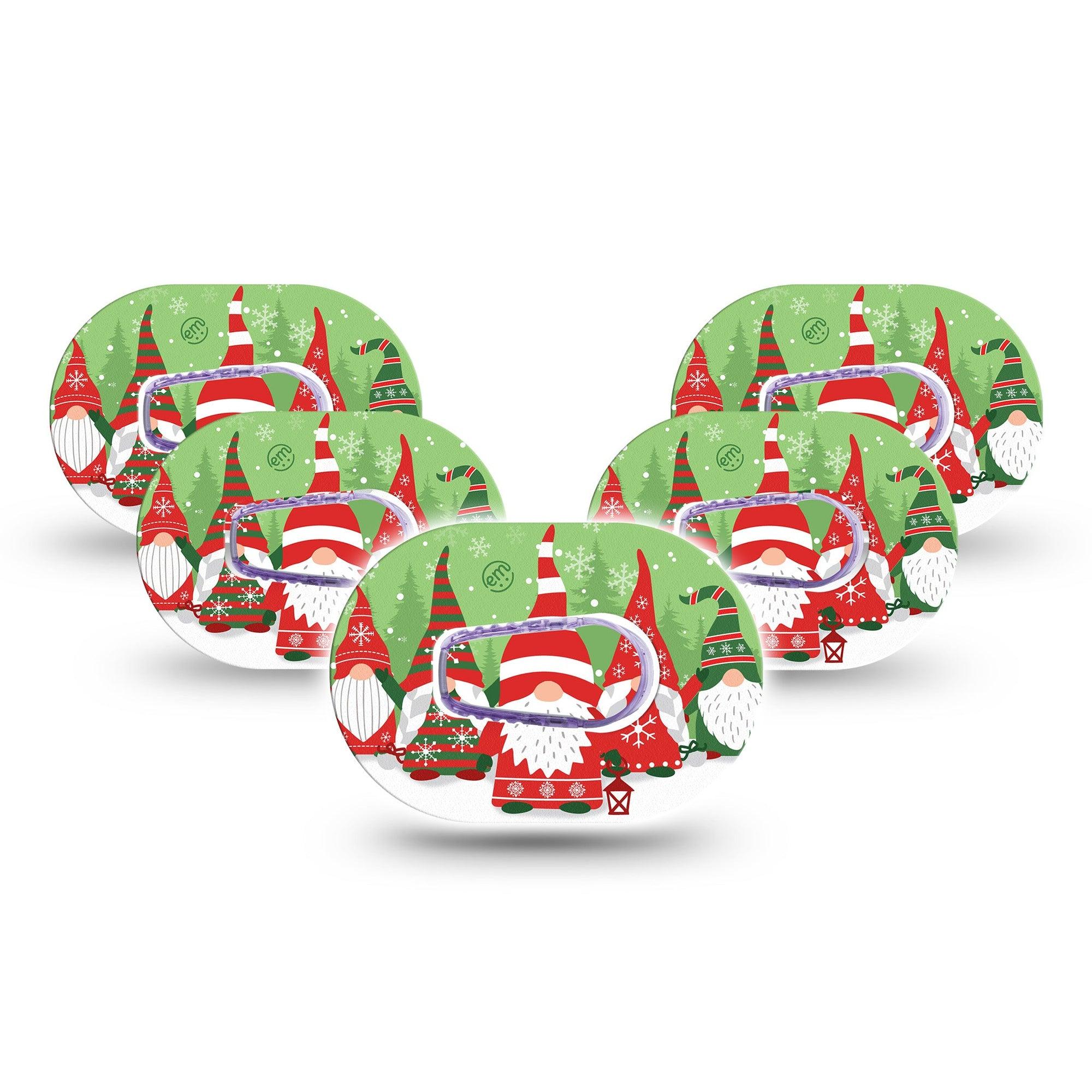 ExpressionMed Holiday Gnomies Dexcom G6 Mini Tape 5-Pack Tape and 5-Pack Sticker Red and Green Theme Gnomes, Adhesive Tape CGM Design