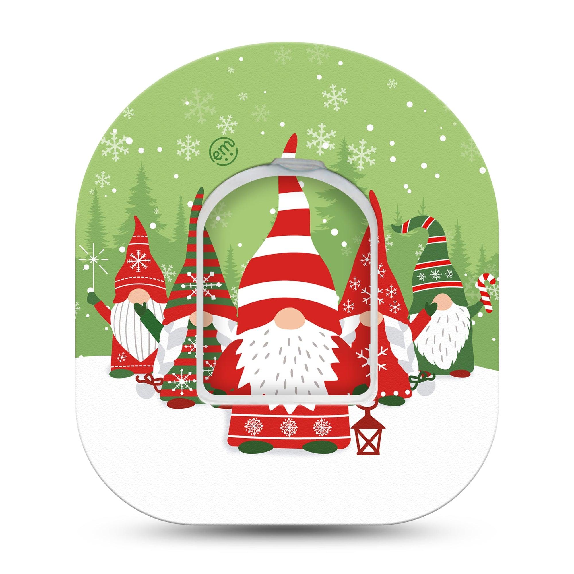 ExpressionMed Holiday Gnomies Omnipod Tape Single Tape and Single Sticker Christmas Magic Gnomies, Adhesive Patch Pump Design