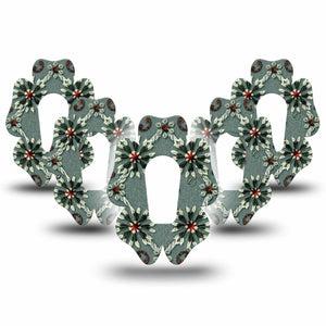 ExpressionMed Green Embroidery Dexcom G6 Flower Shape Tape, 5-Pack Tape Green Tone Florals, Adhesive Patch Continuous Glucose Monitor Design