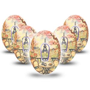 ExpressionMed Café Terrace Dexcom G6, 5-Pack Tape and 5-Pack Sticker French painting inspired Decorative Decal for CGM