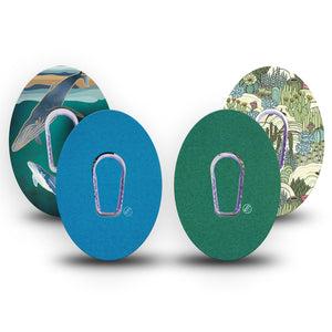 ExpressionMed Seaside Pines Variety Pack Dexcom G6 Tape, 4-Pack Tape and 4-Pack Stickers Variety Pantone 3551 U Theme, Plaster Continuous Glucose Monitor Design