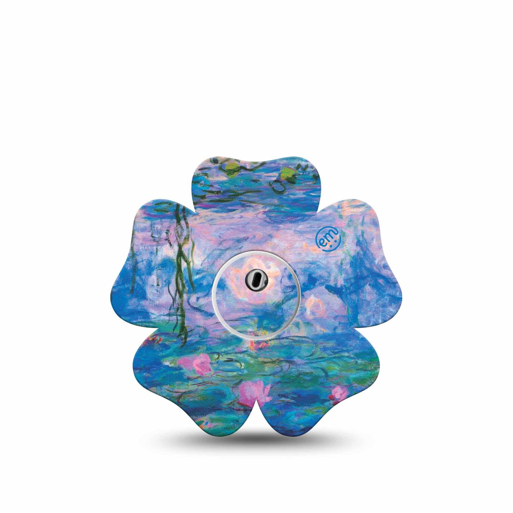 ExpressionMed Monet Water Lilies Freestyle Libre 3 and Libre 3 Plus Flower Shape Tape Single Tape and Single Sticker Monet Water, Plaster CGM Design