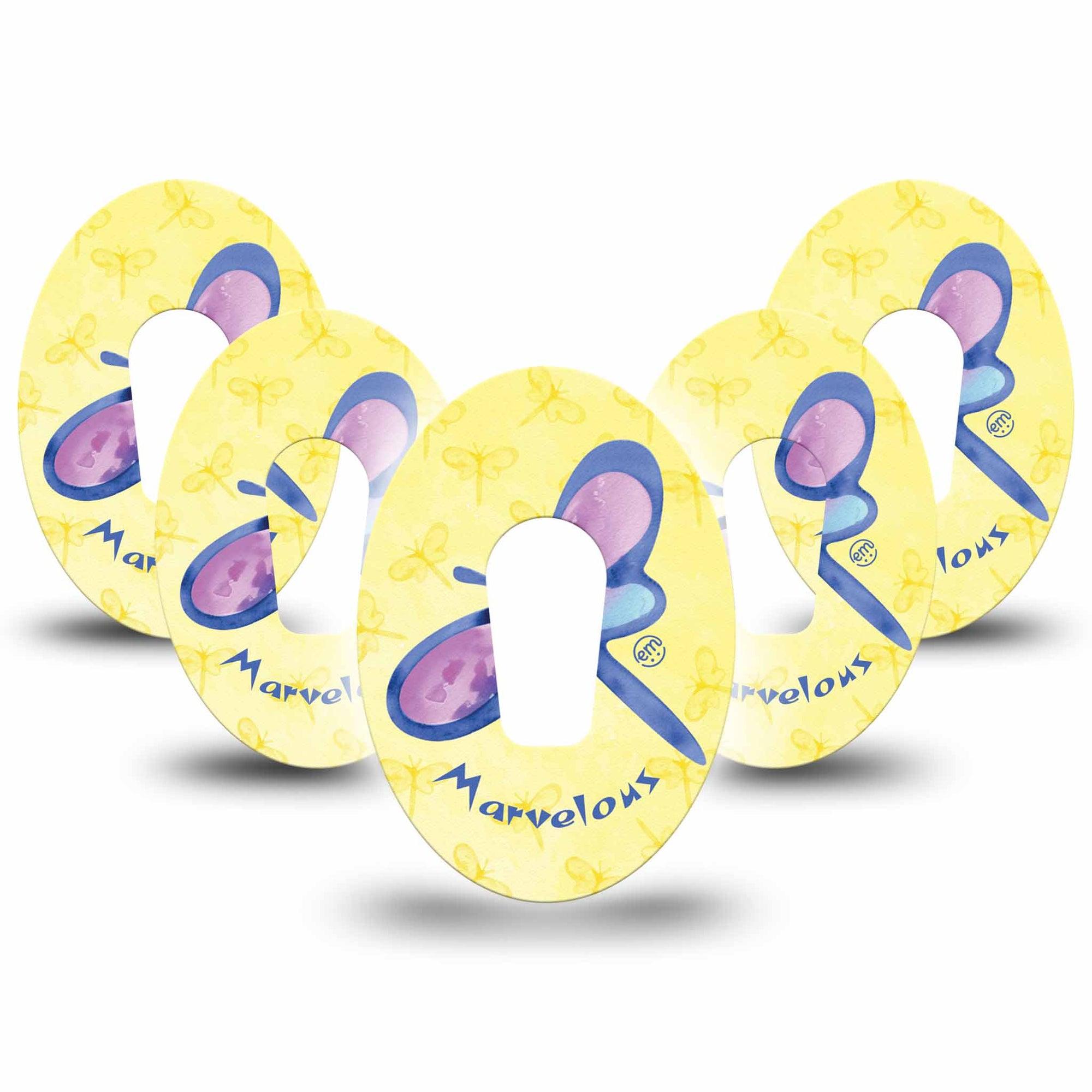 ExpressionMed Marvelous Dragonfly Dexcom G6 Tape 5-Pack Tape Purple Bug Dragonfly, Plaster Continuous Glucose Monitor Design