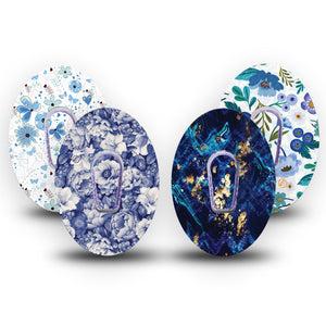 ExpressionMed Cerulean Dream Variety Pack Dexcom G6 Tape 4-Pack Tape and 4-Pack Sticker Variety Blue Florals Mix, Plaster Continuous Glucose Monitor Design