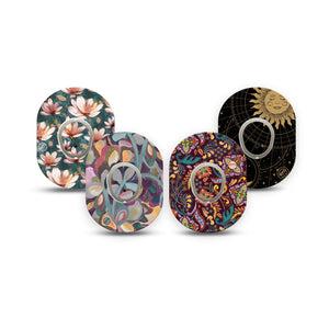 ExpressionMed Mystic Oasis Variety Pack Dexcom G7 Mini Tape, Dexcom Stelo Glucose Biosensor System, 4-Pack Tape and 4-Pack Sticker Variety Autumn Tone Garden, Patch Continuous Glucose Monitor Design