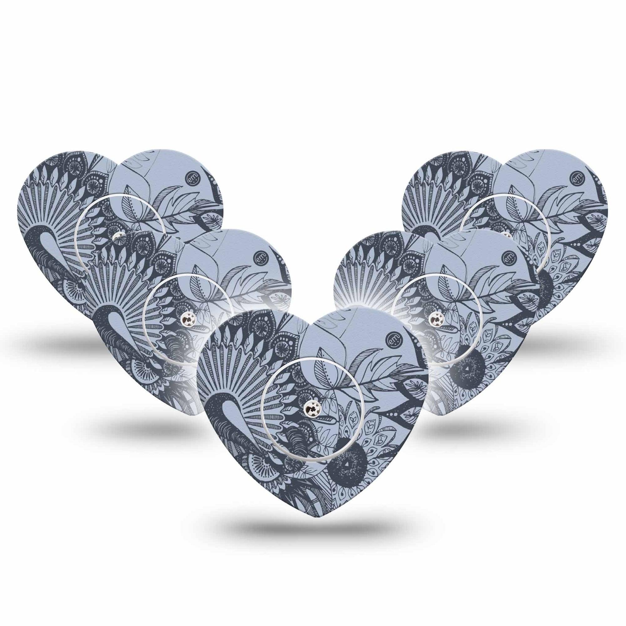 ExpressionMed Dani Freestyle Libre 2 and Libre 2 Plus Heart Shape Tape, Abbott Lingo, 5-Pack Tape and 5-Pack Sticker Floral Illustration Plaster CGM Design