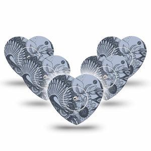 ExpressionMed Dani Freestyle Libre 2 and Libre 2 Plus Heart Shape Tape, Abbott Lingo, 5-Pack Tape and 5-Pack Sticker Floral Illustration Plaster CGM Design