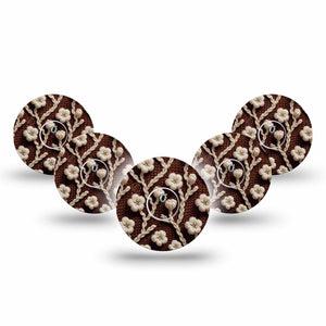 ExpressionMed Cozy Sweater Freestyle Libre 3 and Libre 3 Plus Tape, 5-Pack Tape and 5-Pack Sticker Brown With White Florals, Adhesive Tape Continuous Glucose Monitor Design