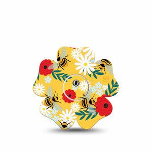 ExpressionMed Bees and Flowers Freestyle Libre 3 and Libre 3 Plus Flower Shape Tape Single Tape and Single Sticker Flower Blossom Overlay Tape CGM Design