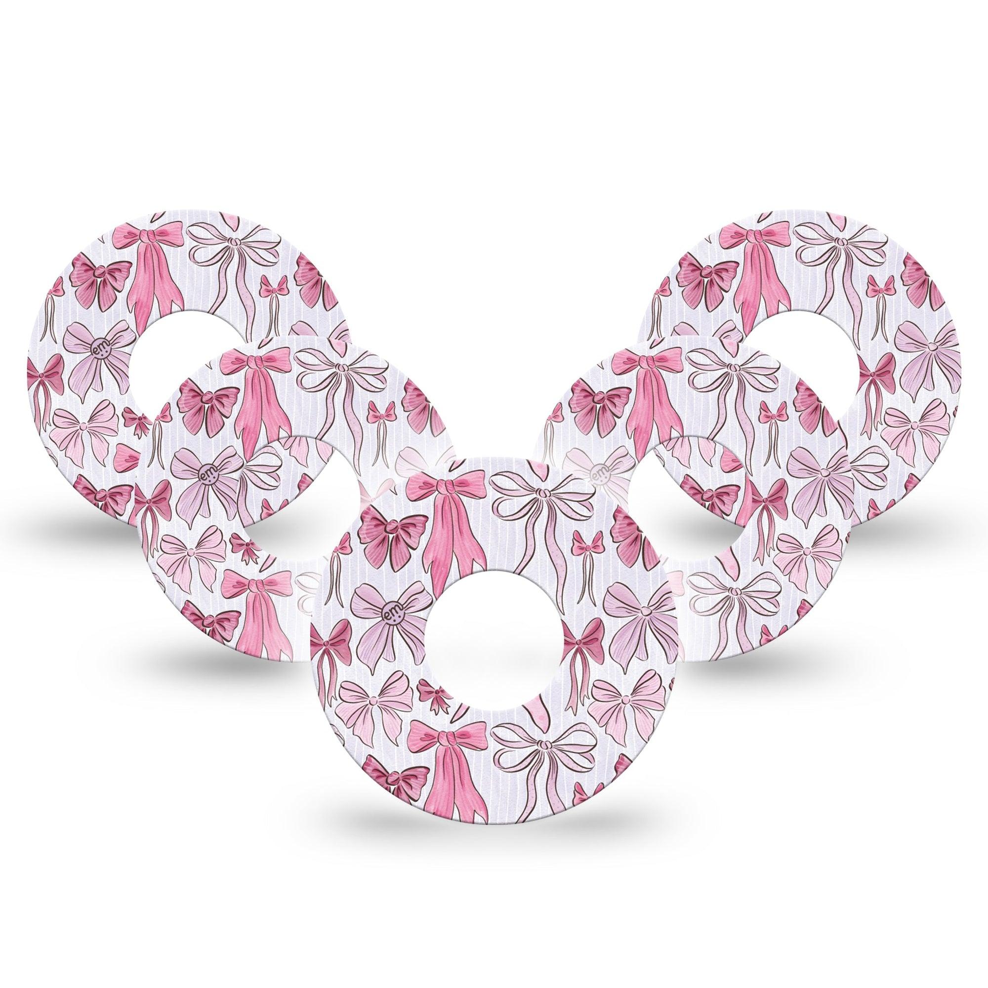 ExpressionMed Bows and Ribbons Infusion Set Tape 5-Pack Tape Pink Stripes And Ribbon Bows, Overlay Patch Continuous Glucose Monitor Design