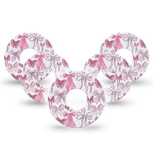 ExpressionMed Bows and Ribbons Infusion Set Tape 5-Pack Tape Pink Stripes And Ribbon Bows, Overlay Patch Continuous Glucose Monitor Design