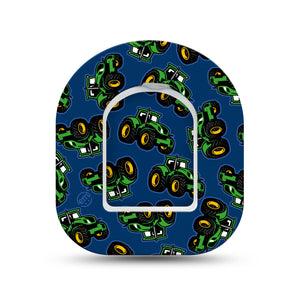 ExpressionMed Tractors Omnipod Mini Tape, Single Tape and Single Sticker Cute Farm Vehicle, Adhesive Tape Pump Design
