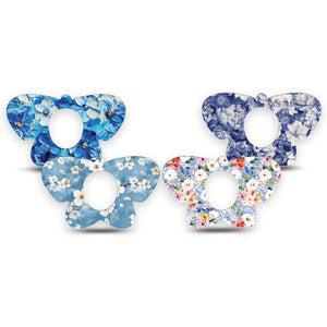 ExpressionMed Blue Petals Dexcom G7 and Dexcom Stelo Glucose Biosensor System Butterfly, 4-Pack Tape White and blue petals Accessories for CGM