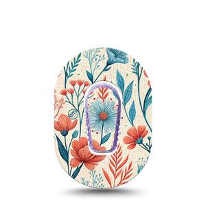 ExpressionMed Desert Wildflower Dexcom G6 Mini, Single Tape and Single Sticker Red and teal florals Waterproof Adhesive Tape for CGM