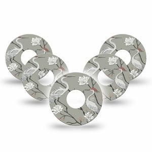 ExpressionMed Cranes Freestyle Libre 3 and Libre 3 Plus, 5-Pack White cranes florals Sensor Decoration for CGM