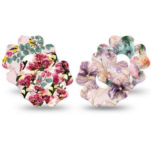 ExpressionMed Warm Florals Freestyle Libre 3 and Libre 3 Plus Flower, 4-Pack Tape Blush pinks and purples Adhesive Tape for Continuous Glucose Monitor