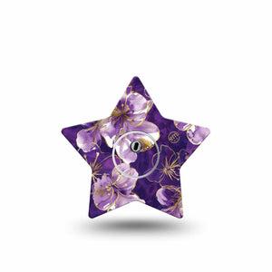 ExpressionMed Plum Gold Freestyle Libre 3 and Libre 3 Plus Star, Single Tape and Single Sticker Purple gold hibiscus Fixing Ring Tape for CGM