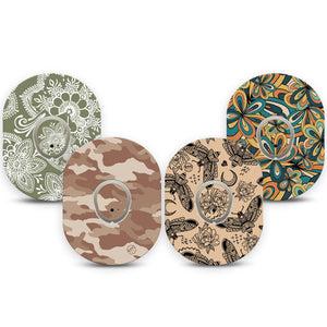 ExpressionMed Khaki Florals Variety Pack Dexcom G7 Tape, Dexcom Stelo Glucose Biosensor System, 4-Pack Tape and 4-Pack Sticker Variety Beige Green Camo Flowers, Overlay Tape CGM Design
